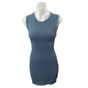 Aritzia Babaton Sculpt Knit Blue Ribbed Knit Sleeveless Tank Bodycon Dress Sz S